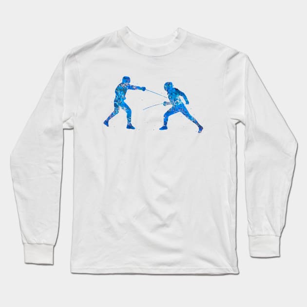 Fencing blue art Long Sleeve T-Shirt by Yahya Art